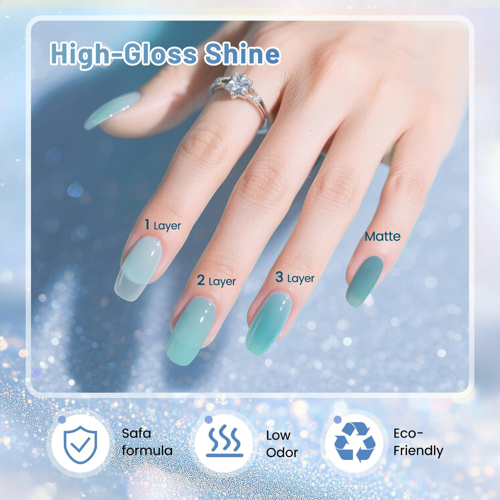 JODSONE crystal jelly finish creates a glassy nail look