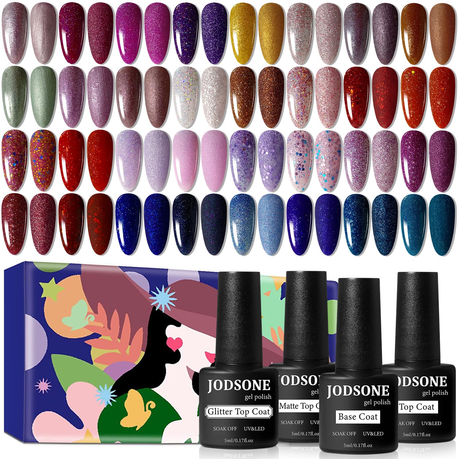 JODSONE 36-bottle gel nail polish set showing vibrant color range for versatile looks