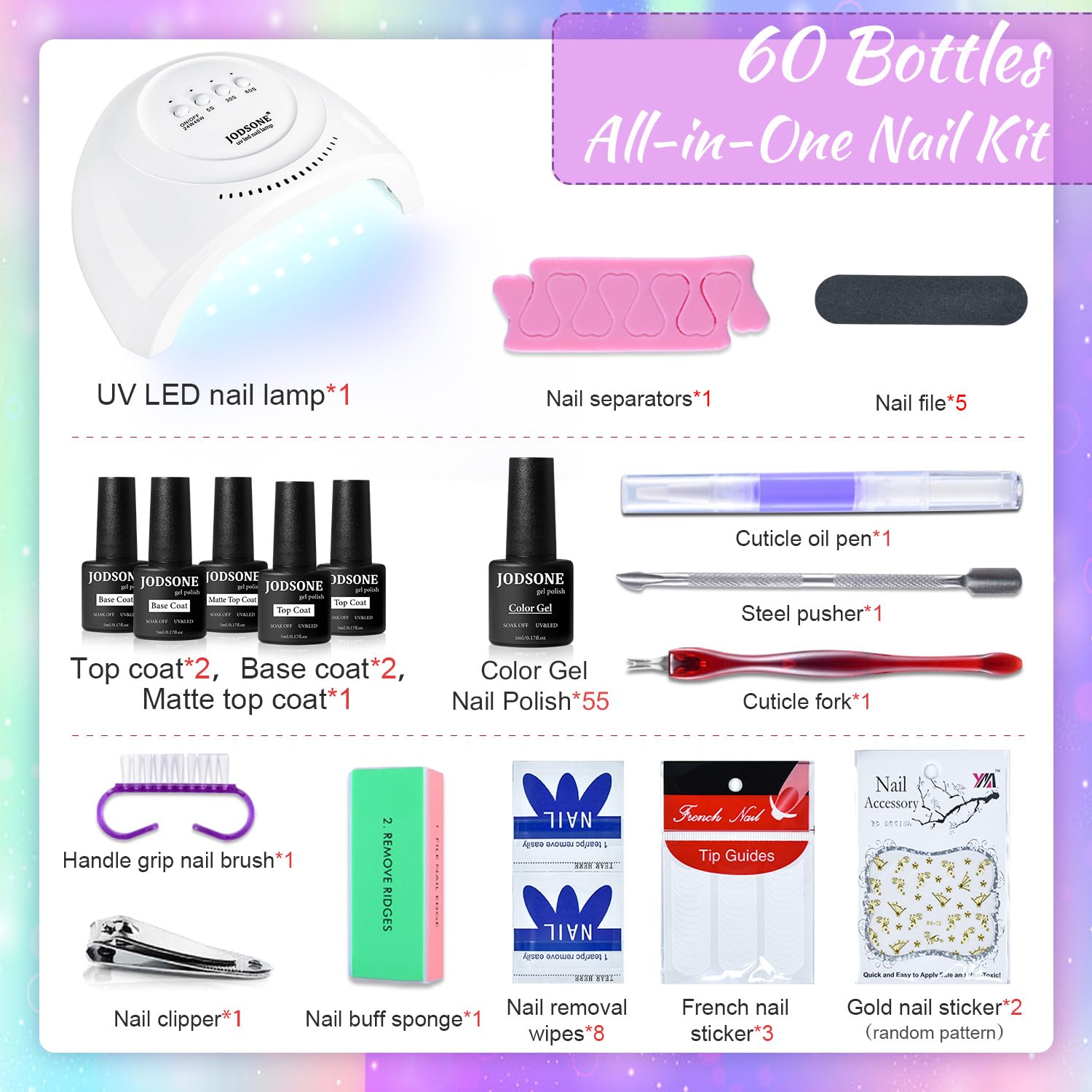 JODSONE glitter gel polish collection with 55 colors for dazzling looks