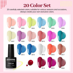 JODSONE glossy top coat bottle adds high-shine protection.