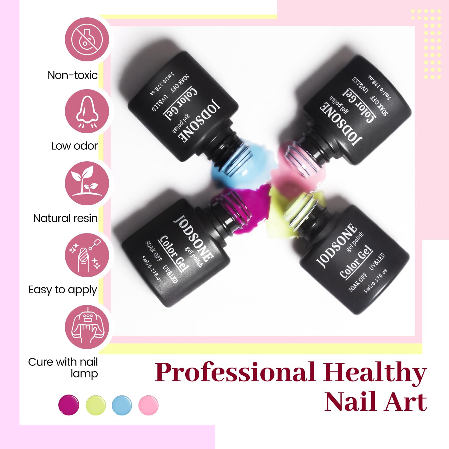 JODSONE matte top coat bottle delivers elegant velvety finish.