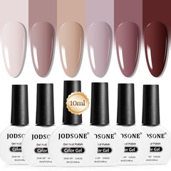 JODSONE nude pink gel nail polish set swatches offer versatile six-color options for nails.