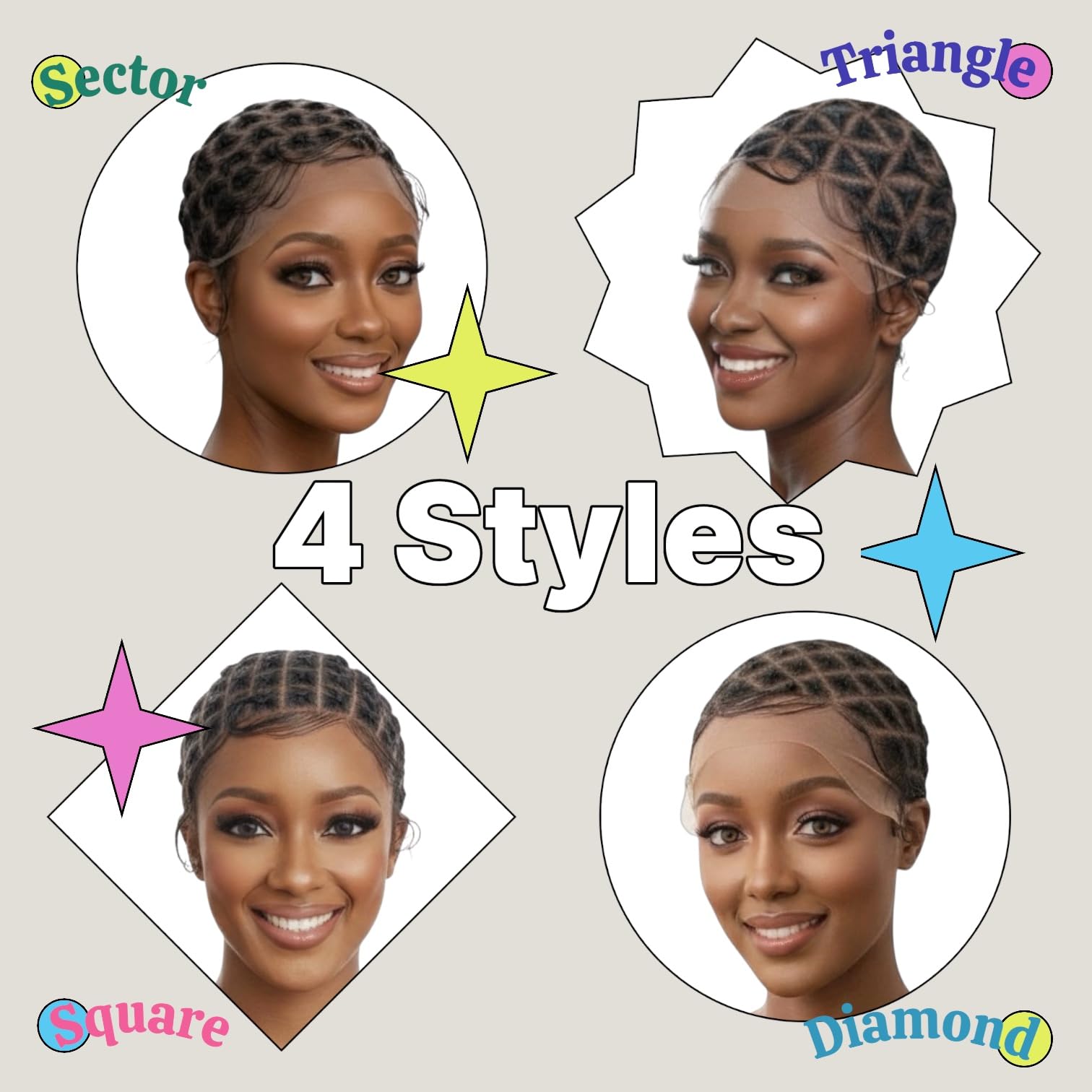 UHD lace cap design showing even parting spaces for professional braided look