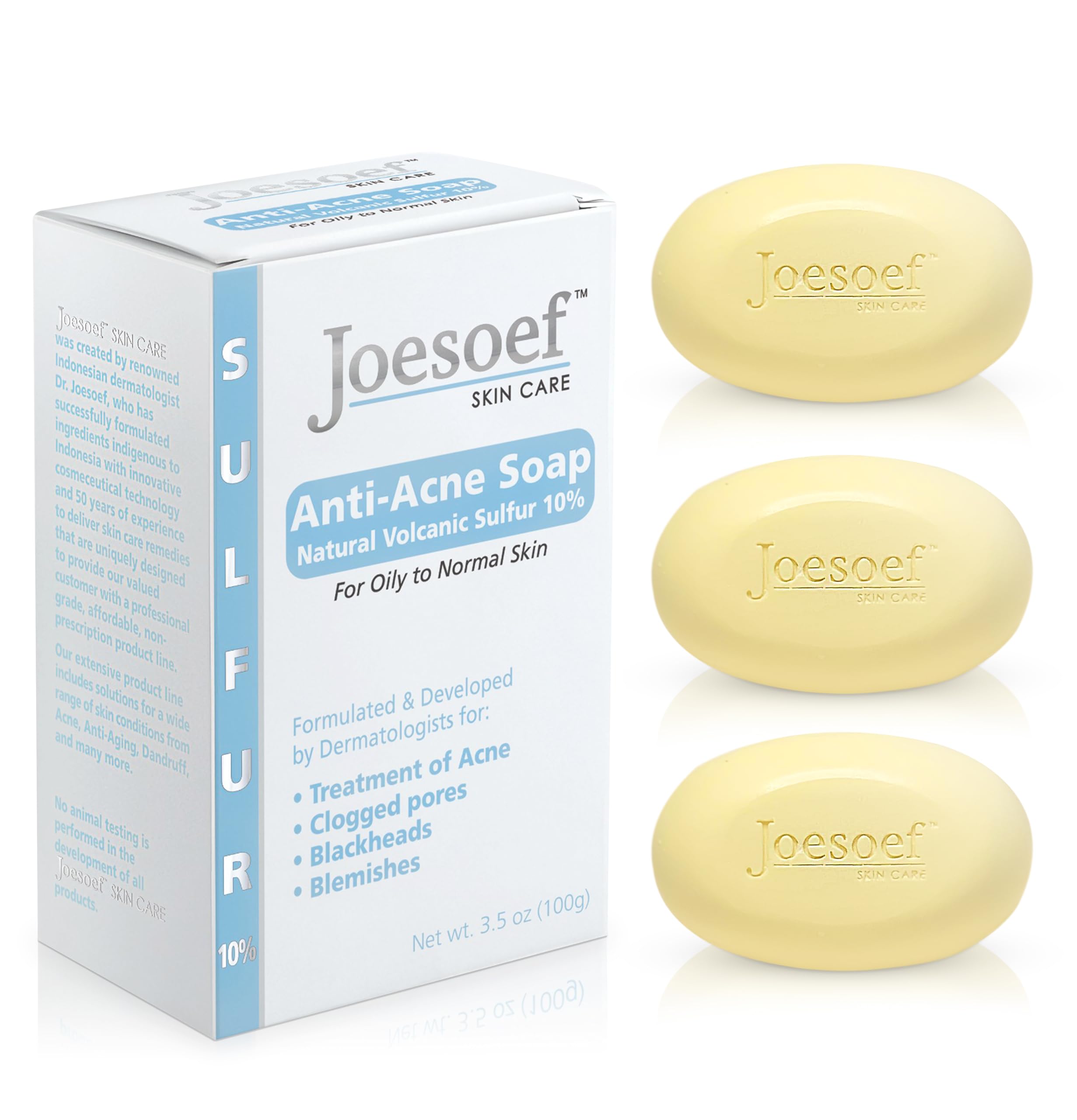 JOESOEF anti-acne soap with volcanic sulfur bar lather for acne-prone skin.
