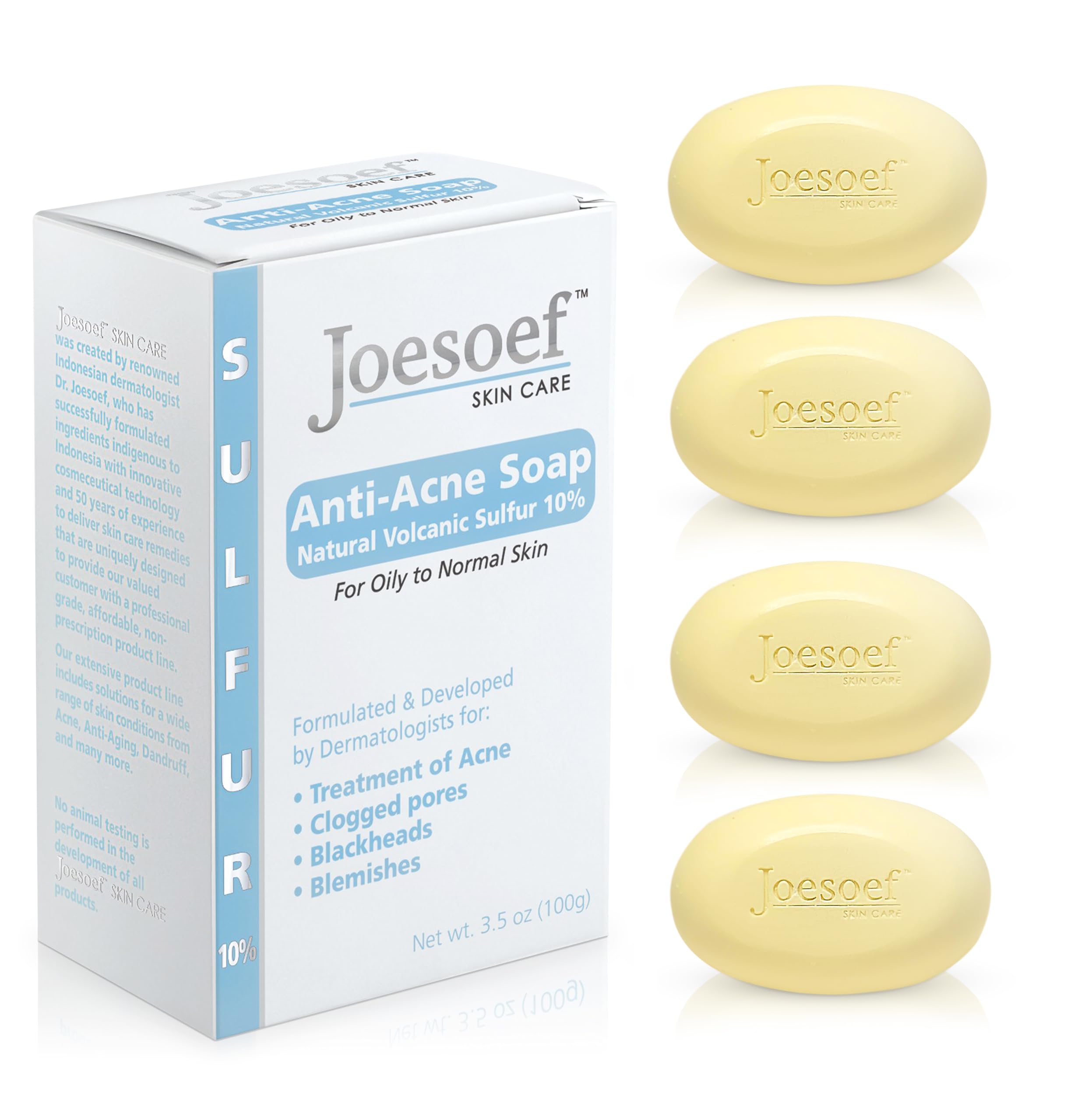 JOESOEF SKIN CARE sulfur soap pack front view for acne-prone cleansing