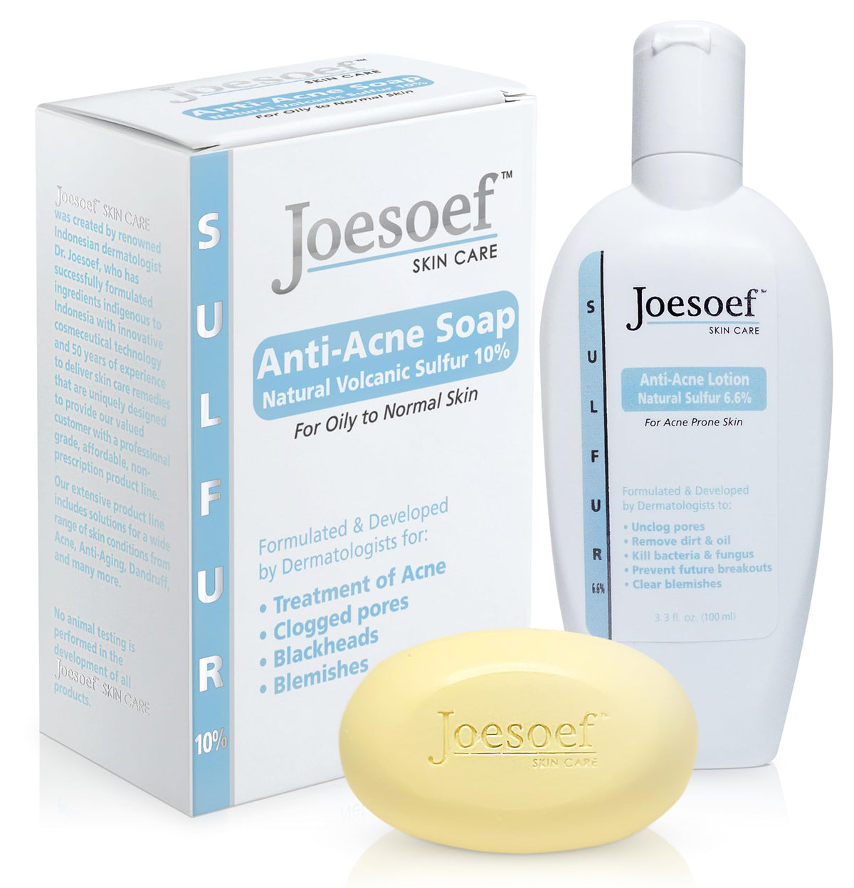 JOESOEF SKIN CARE sulfur soap close-up focusing on cleansing pores