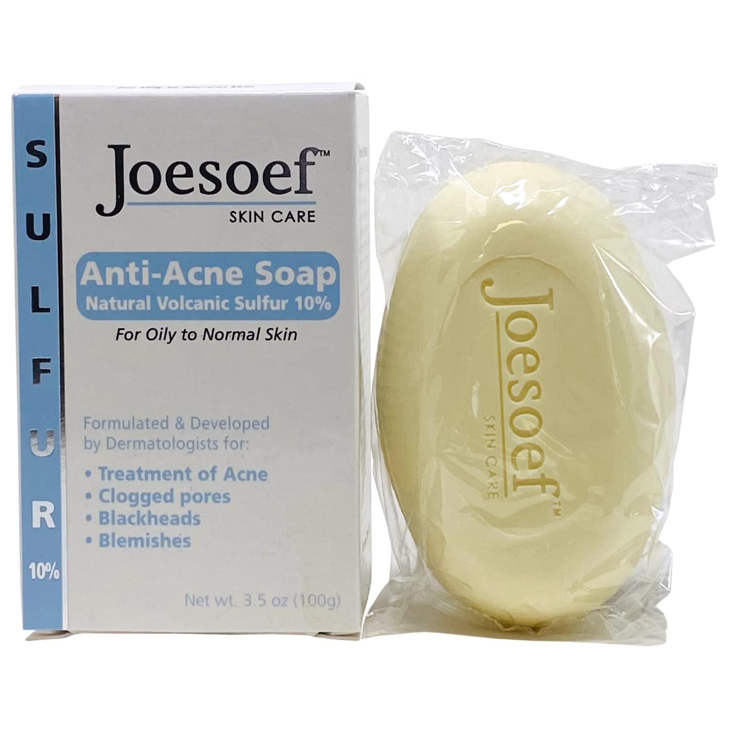 JOESOEF sulfur soap bar resting on towel