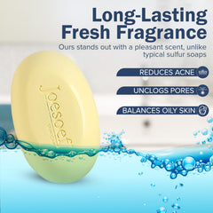 JOESOEF Skin Care sulfur soap packaging highlighting dermatology inspired heritage