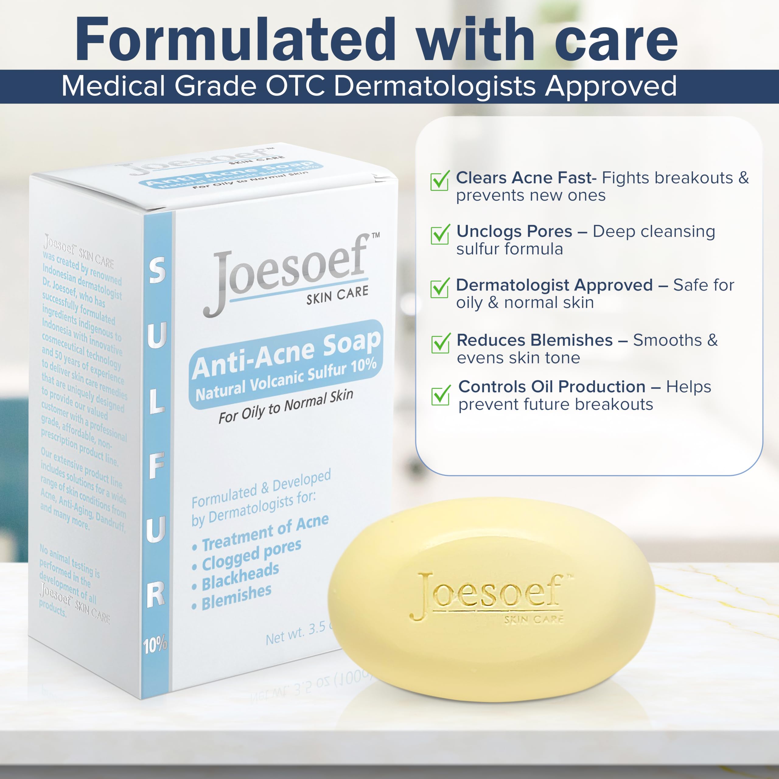 JOESOEF SKIN CARE sulfur soap on skin showing gentle cleansing