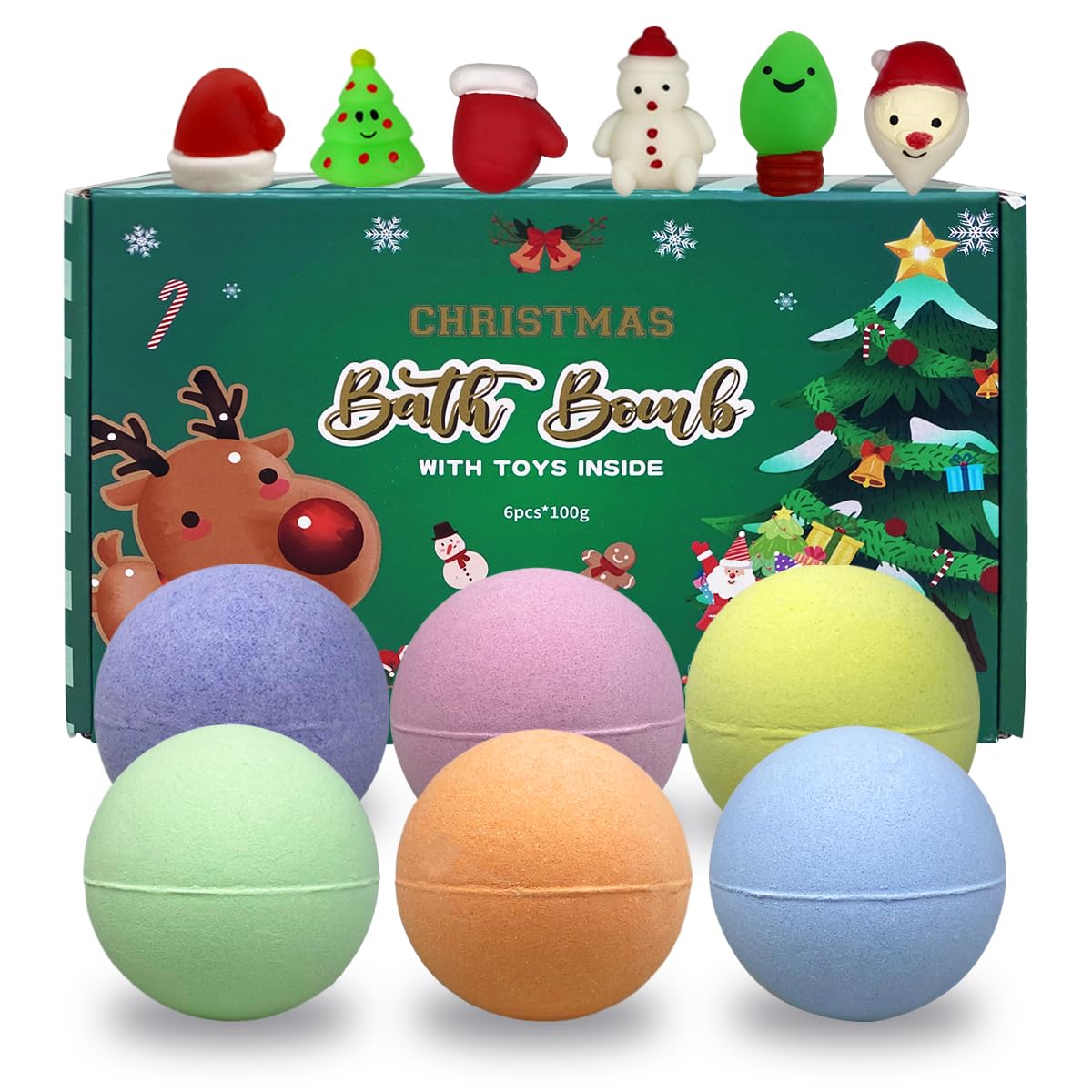 JoFAN Christmas bath bomb blue color with ocean scent for a fun kid's bath.