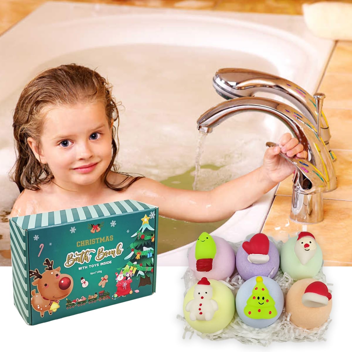 JoFAN Christmas bath bomb purple color with lavender scent sparks imaginative play.
