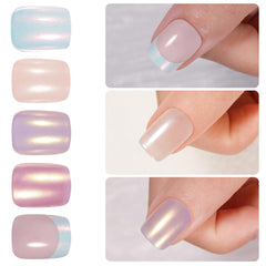 Jofay Fashion aurora chrome nails showcase reflective shimmer for day-to-night wear.