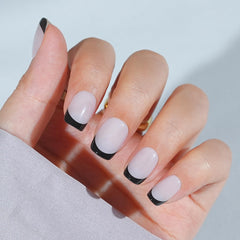 Jofay Fashion black gothic square nails closeup with bold, flawless finish