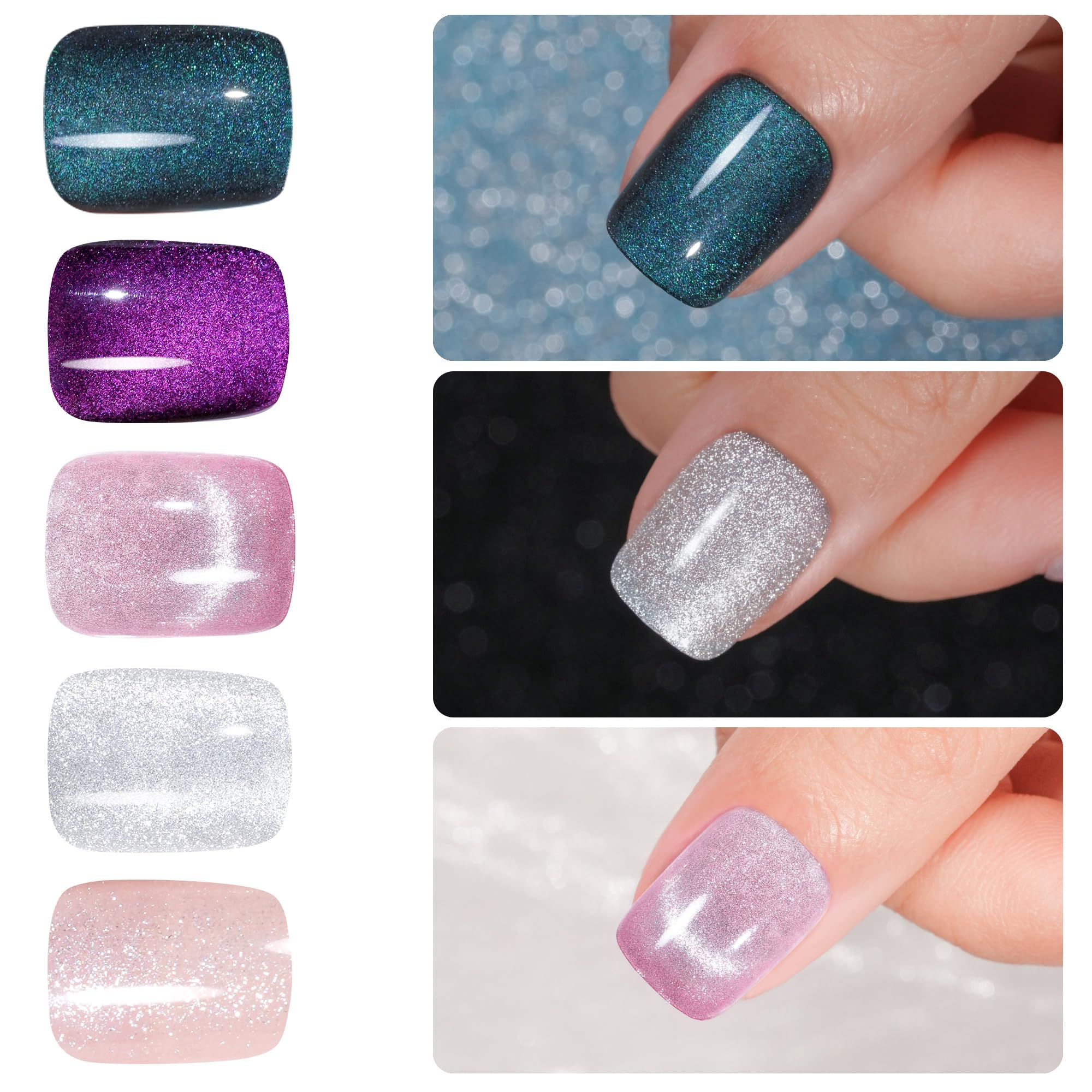 Jofay Fashion cat eye press-on nails in Chasing Light for dramatic shine