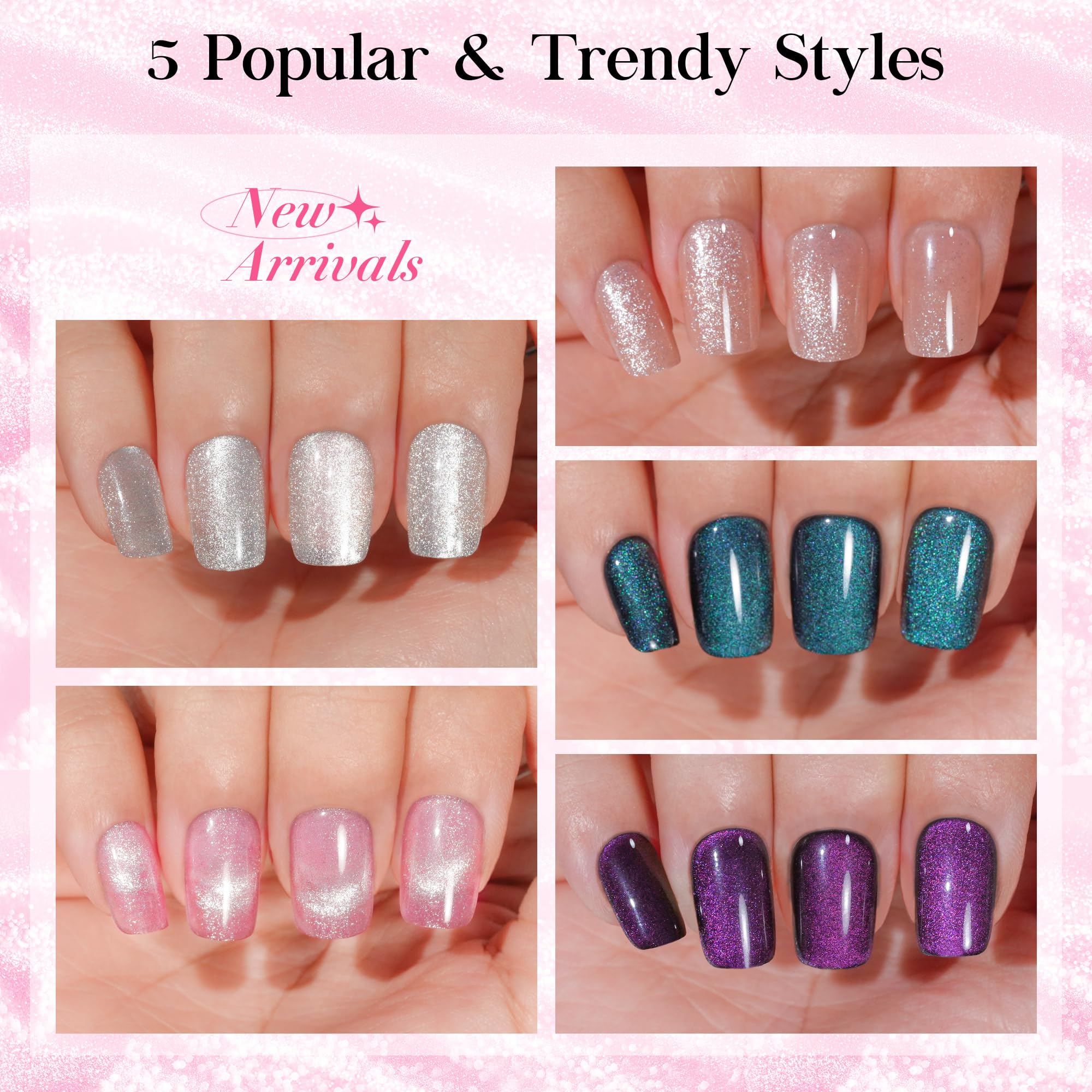 Jofay Fashion cat eye press-on nails in Glitter Cat Eye Series for versatile glamour
