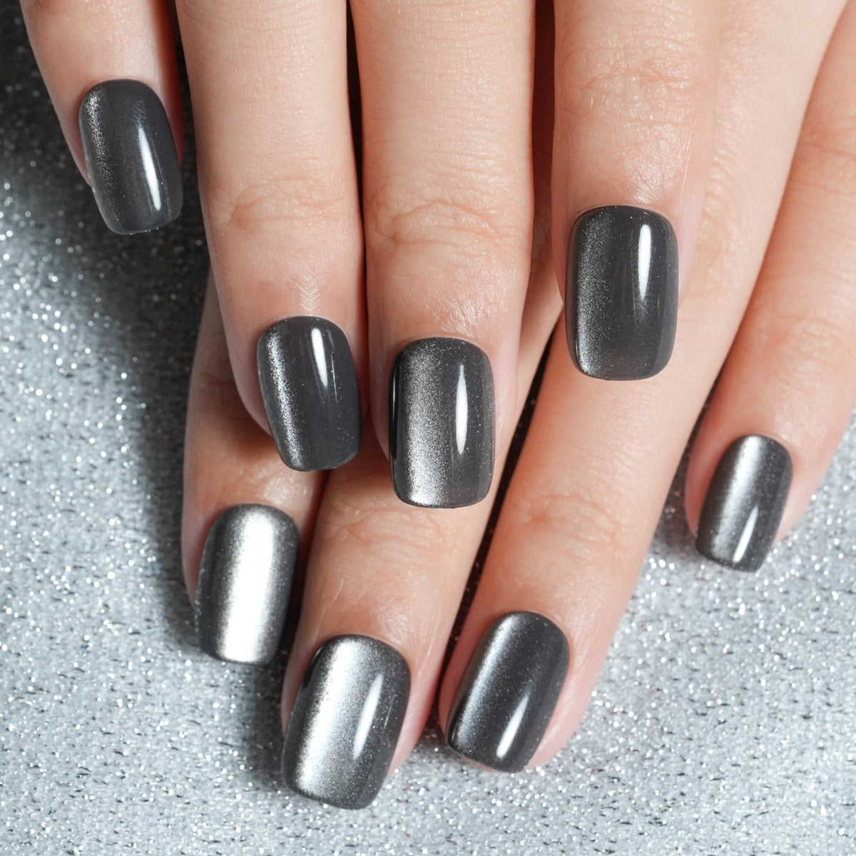 Jofay Fashion cat eye press-on nails gray short for quick salon-quality nails at home