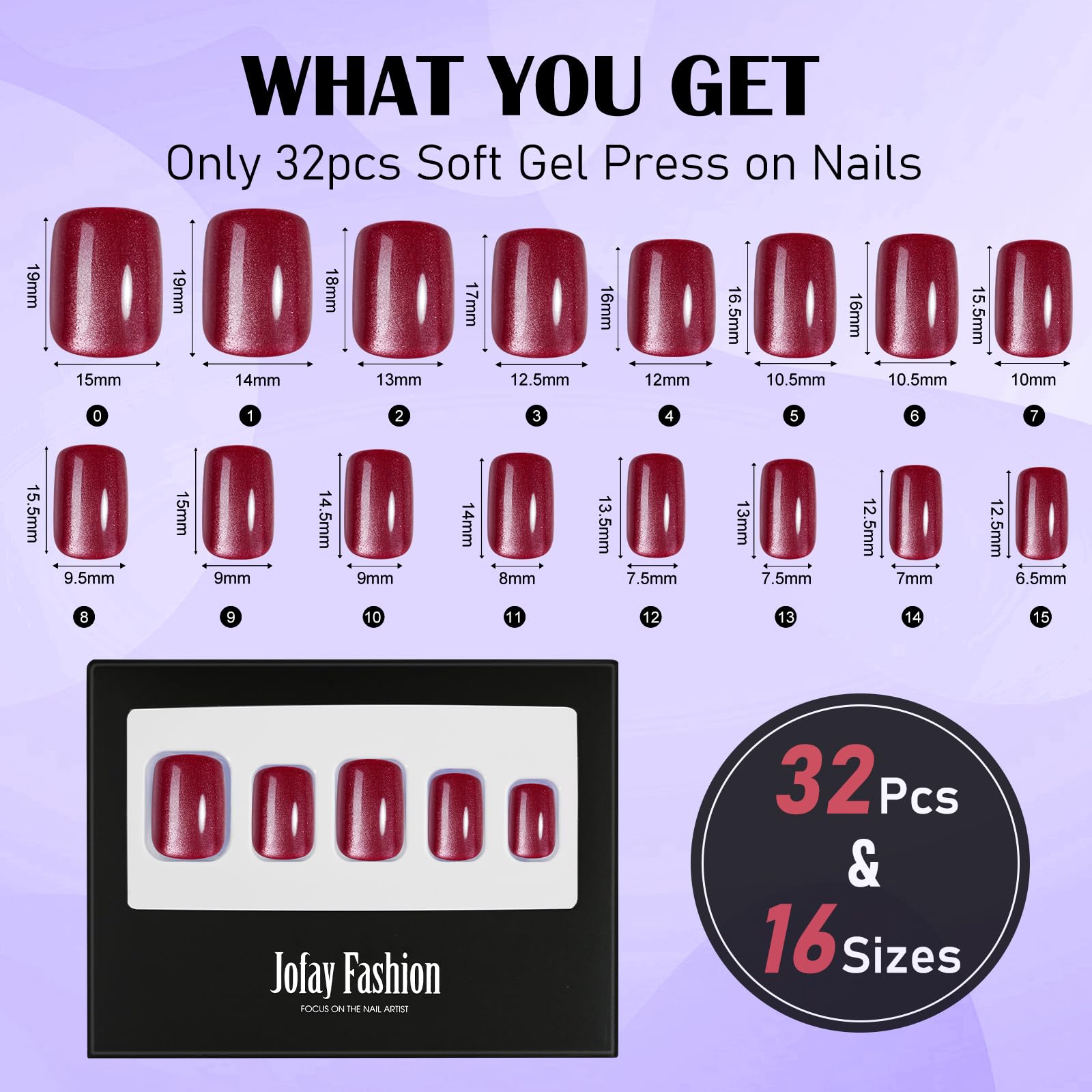 Jofay Fashion Cat Eye Nails Mulled Wine glue-on nails setup