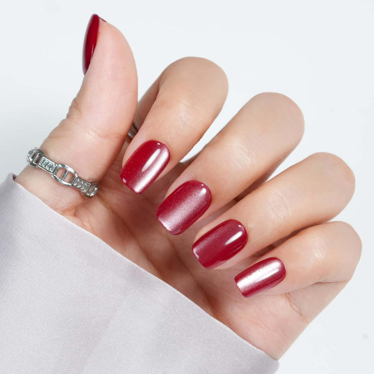 Jofay Fashion Cat Eye Press On Nails Mulled Wine case closeup for easy at-home manicure