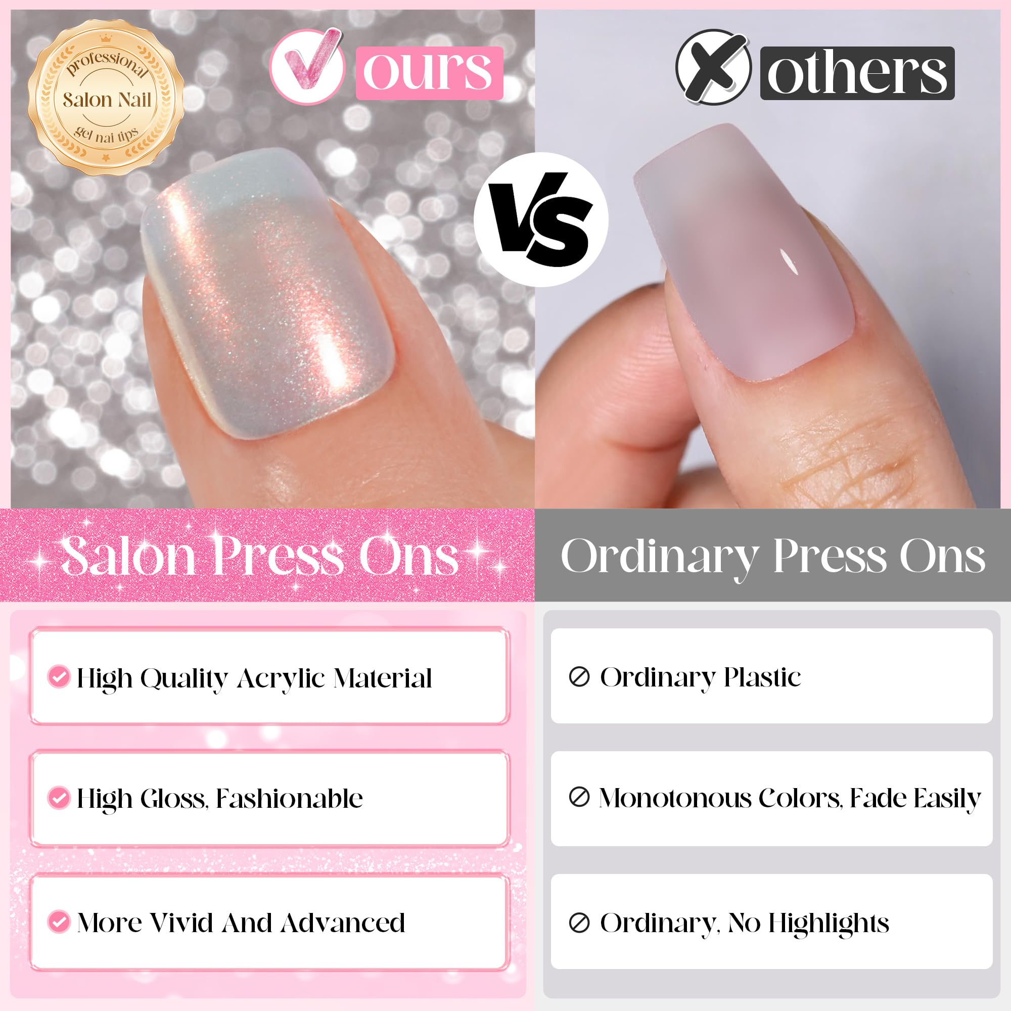 Jofay Fashion glossy press-on nails provide instant style without drying time.