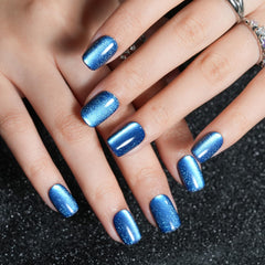 Jofay Fashion handmade gel nails in a blue cat eye style offer natural fit.