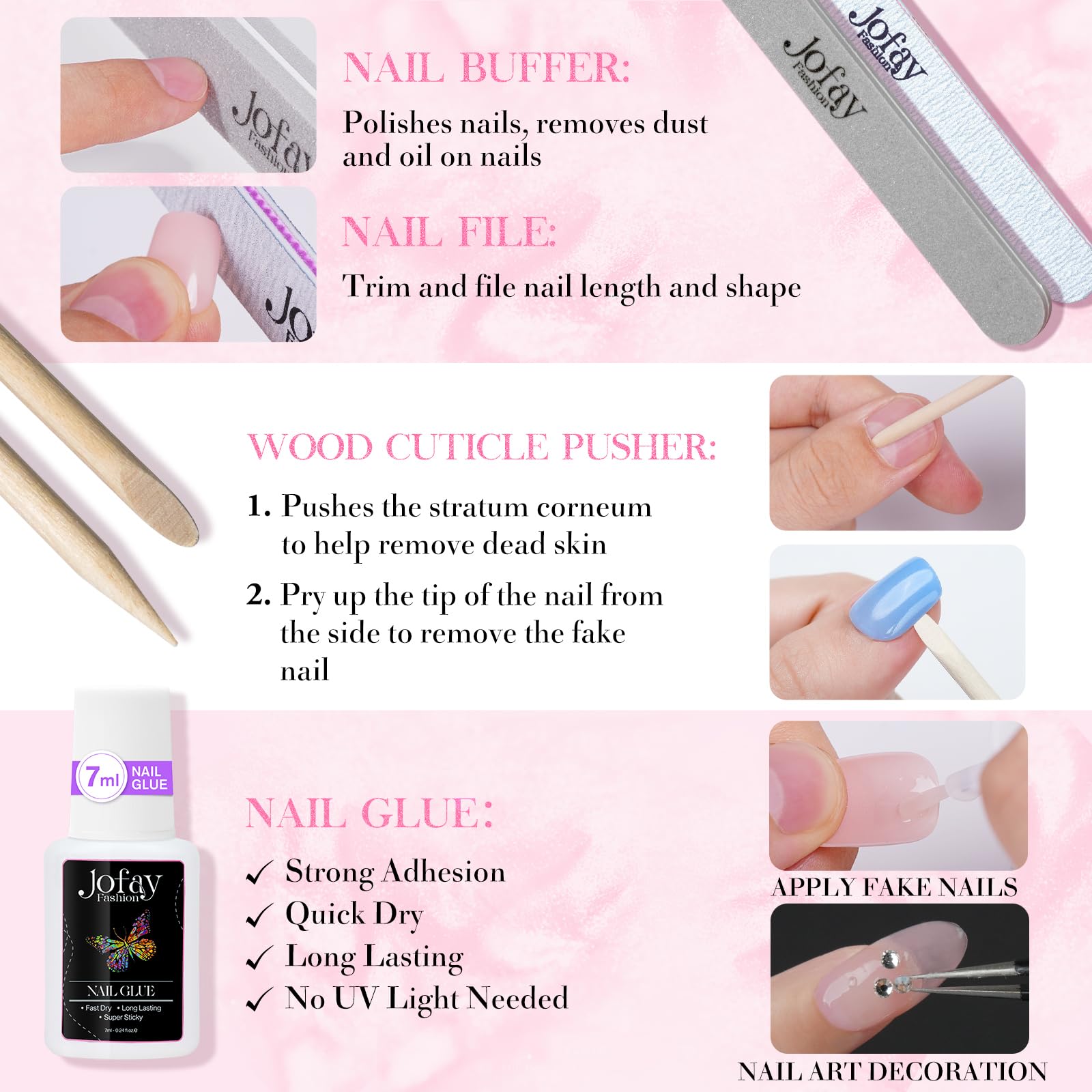 Jofay Fashion press-on nails kit nail file for shaping and precision