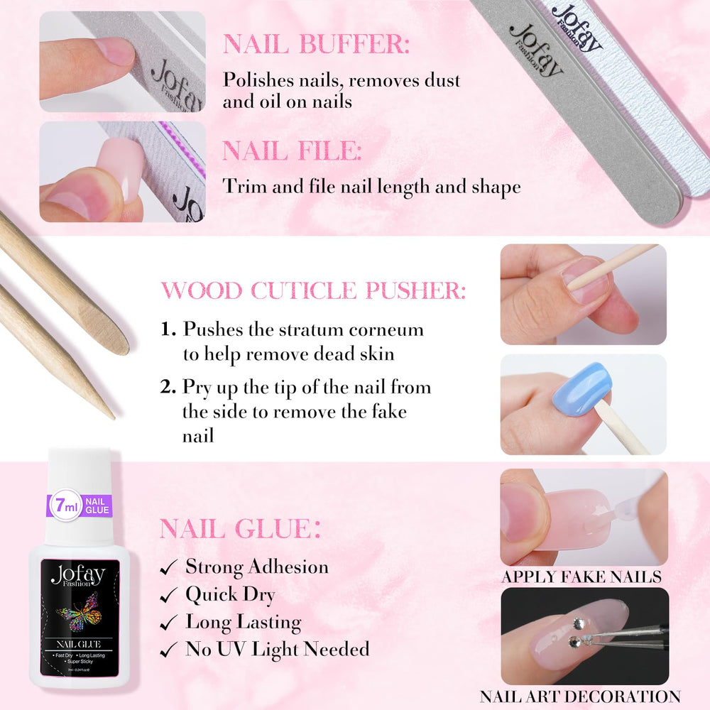 Jofay Fashion press-on nails kit nail file for shaping and precision