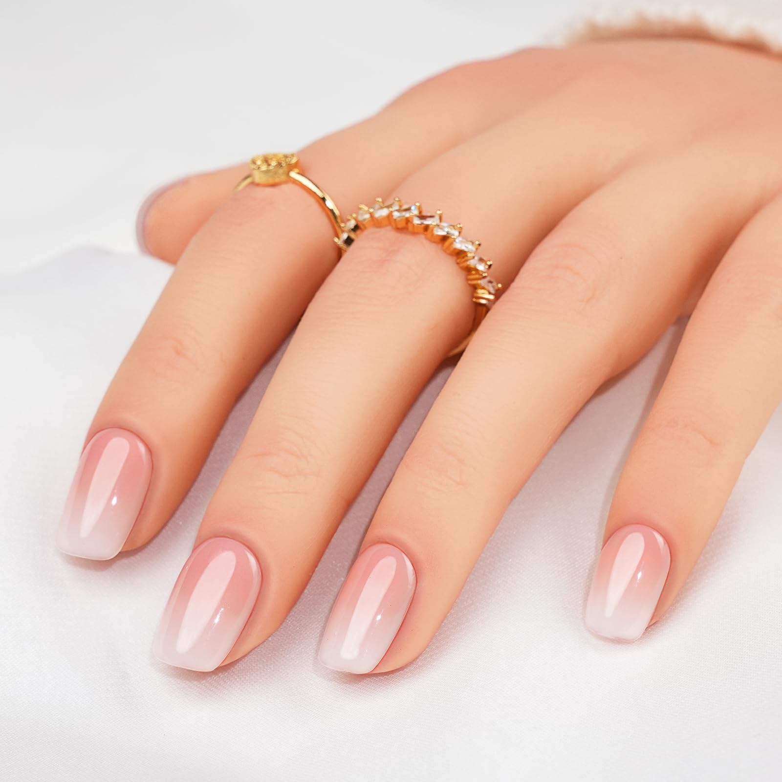 Jofay Fashion press-on nails short square ombre close-up for a natural salon look
