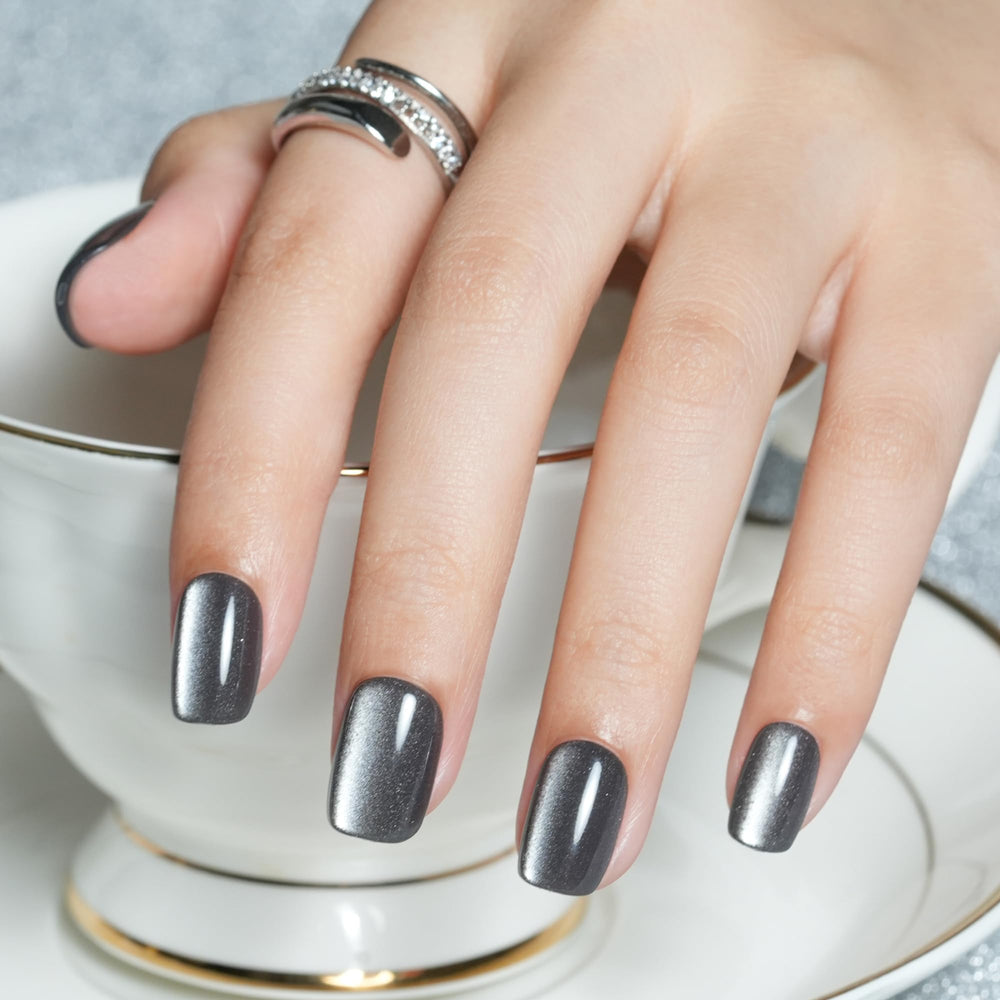 Jofay Fashion reusable press-on nails gray for easy travel touch-ups