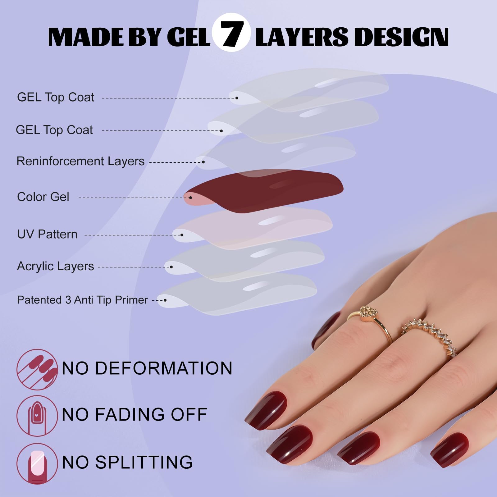 Jofay Fashion soft gel finish highlights flexible, natural-looking nails.