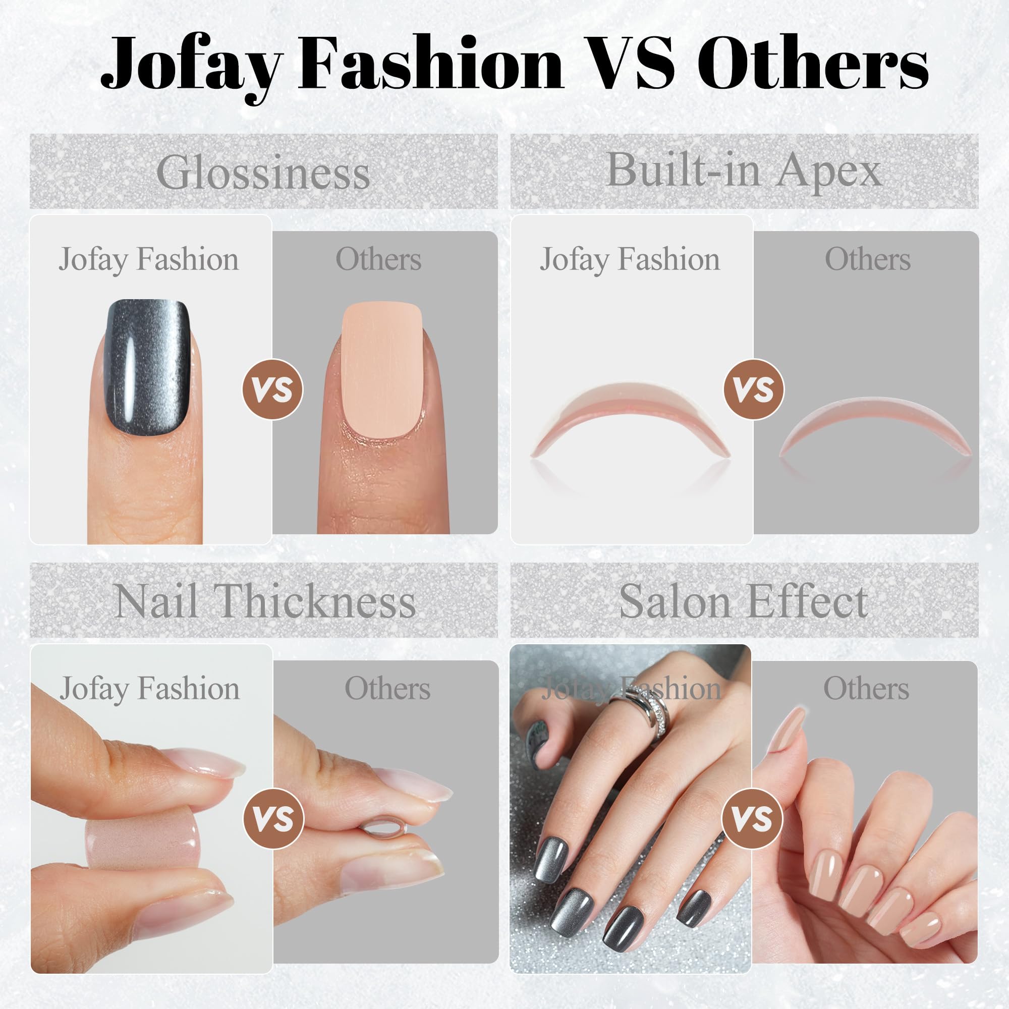 Jofay Fashion nails with tapered cuticle design for comfortable fit
