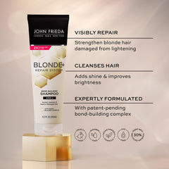 Close-up of bond-building technology in John Frieda Blonde+ Repair formula for damaged hair