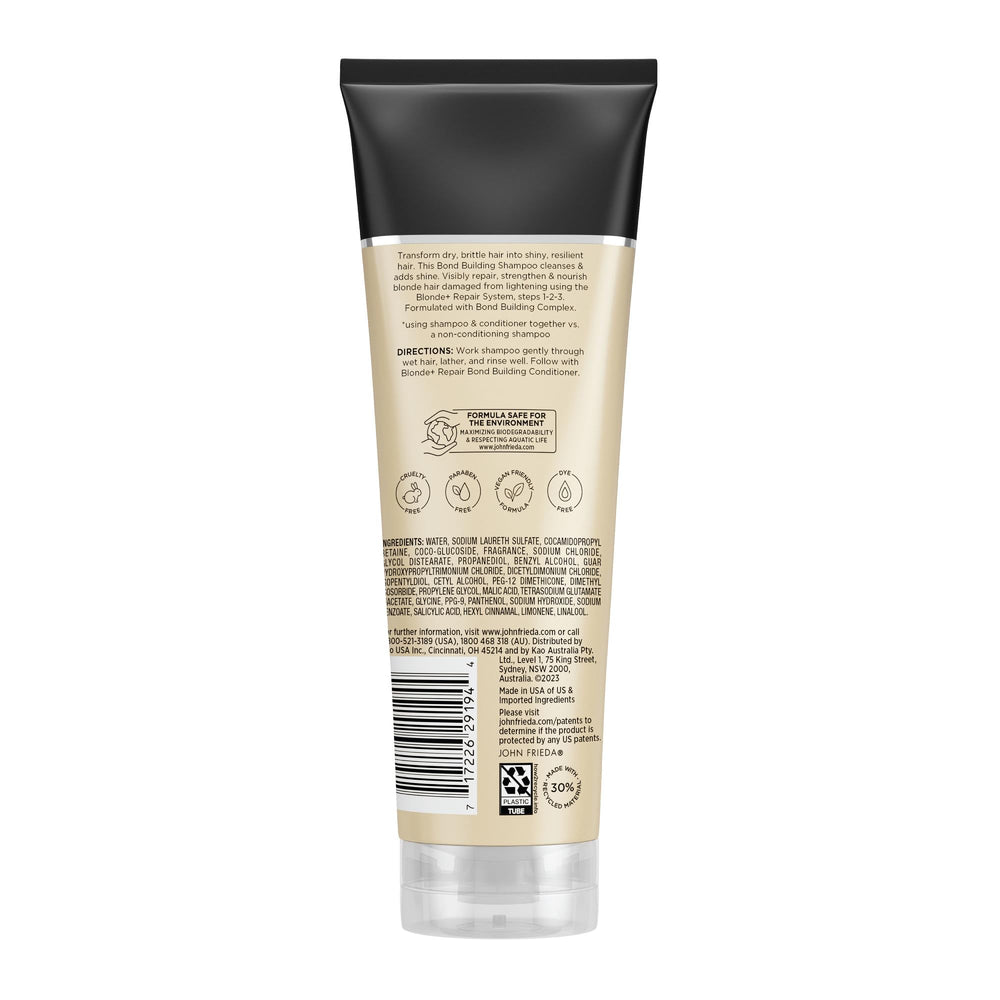 John Frieda packaging indicating vegan and cruelty-free credentials