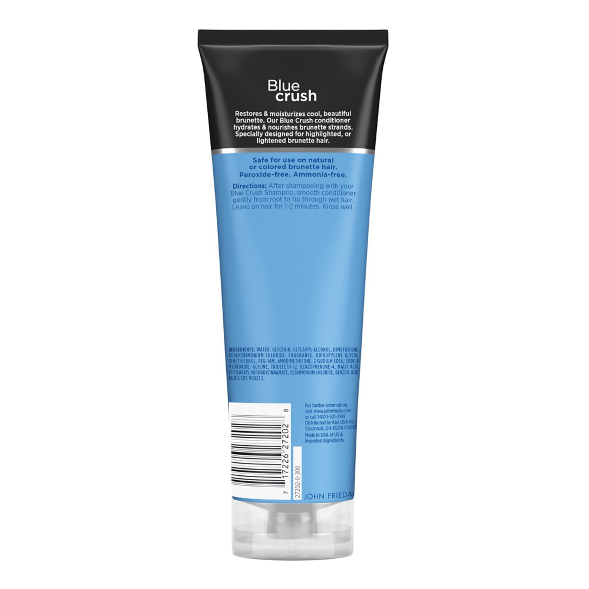 John Frieda Blue Crush nourishes brunette hair with even tone and moisture.