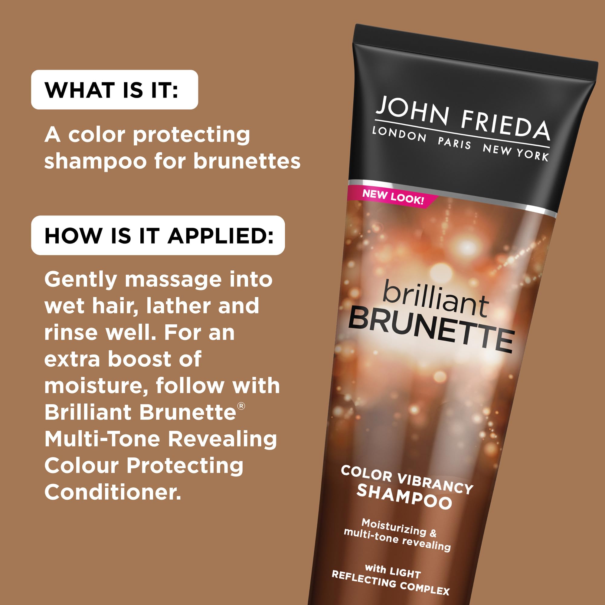 John Frieda Brilliant Brunette lather close-up with creamy foam and depth.