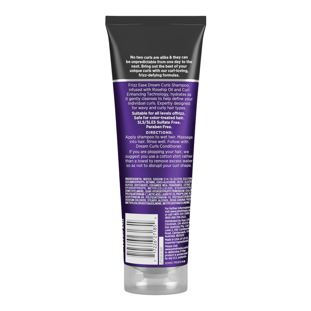 John Frieda Dream Curls Shampoo paraben-free formula supports gentle cleansing for frizz-prone curls.