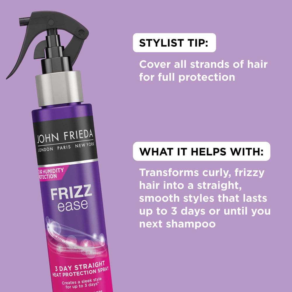 Applying the John Frieda spray with heat to create sleek straight hair