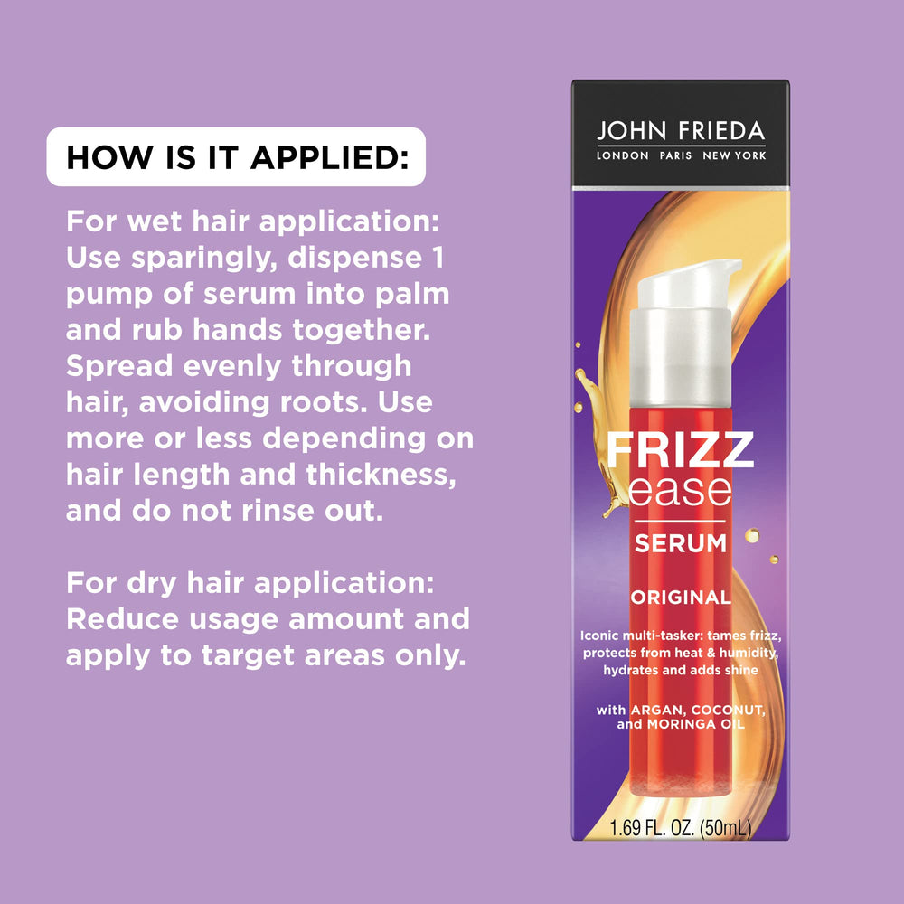 John Frieda Frizz Ease Original serum being applied in a styling routine