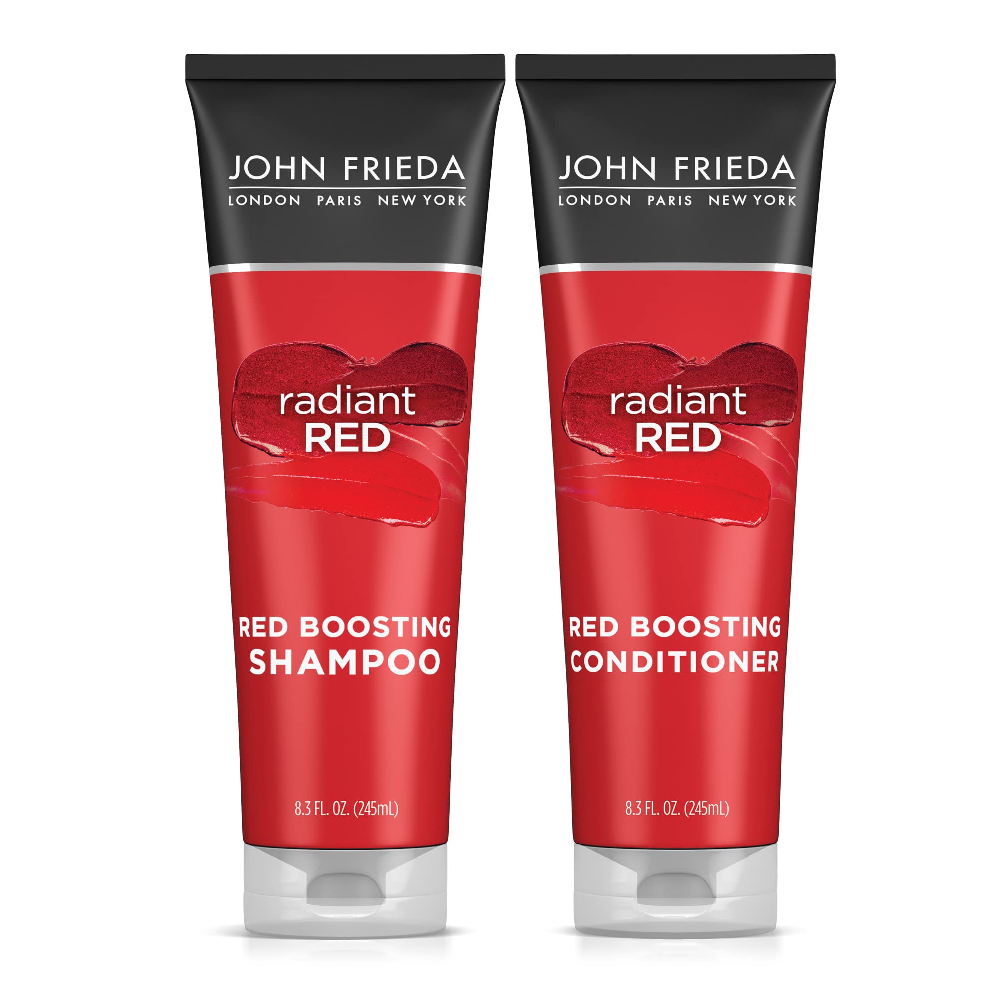 John Frieda Radiant Red shampoo bottle highlighting color protection for vibrant red tones