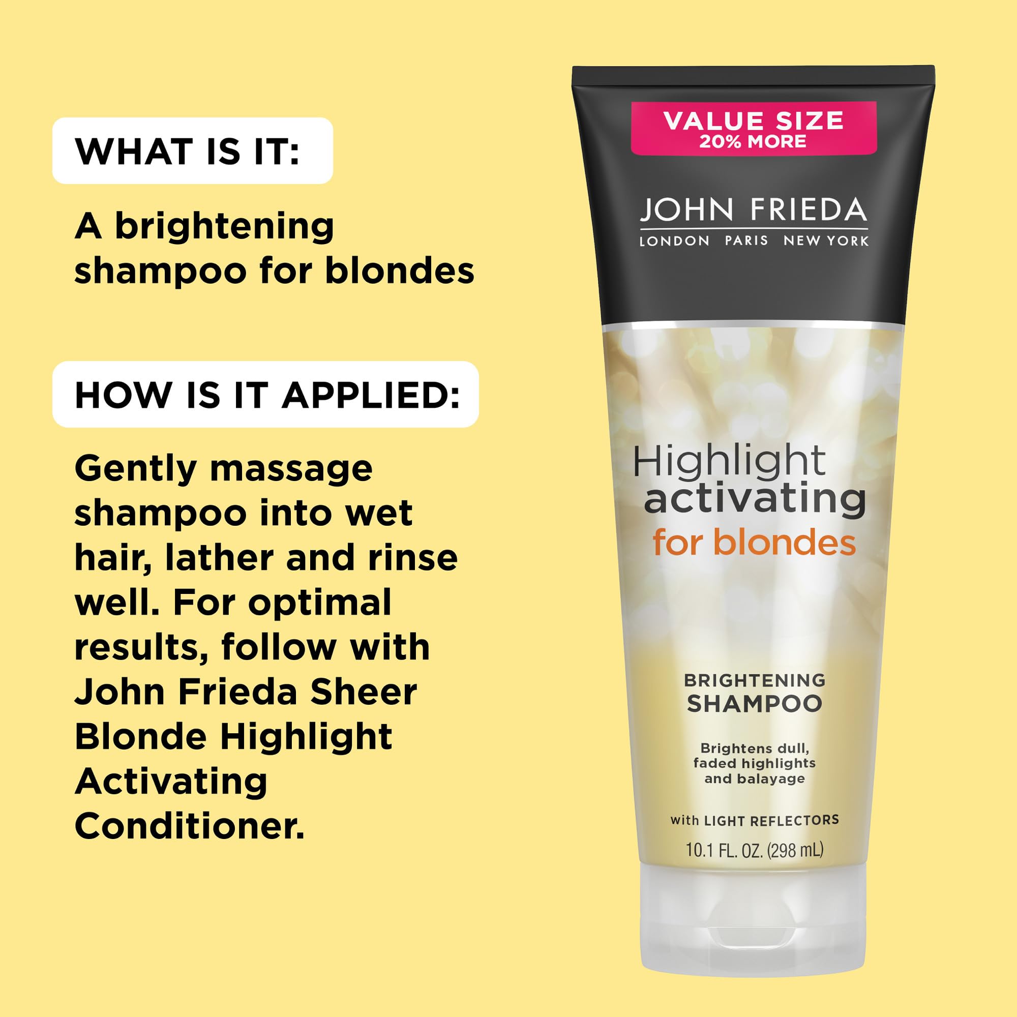 John Frieda Sheer Blonde shampoo on color-treated hair maintains brightness and tone