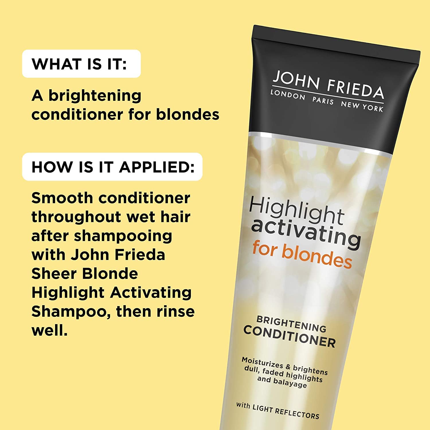 John Frieda conditioner liquid pour shows Light Enhancers softening porous strands