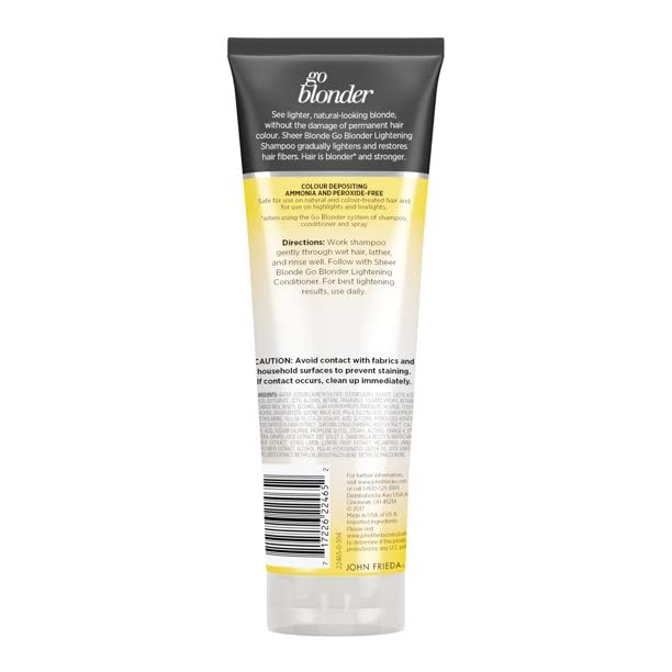 John Frieda Go Blonder hair care product on shelf.