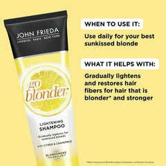 John Frieda Go Blonder pour shows even application for gradual lightening.
