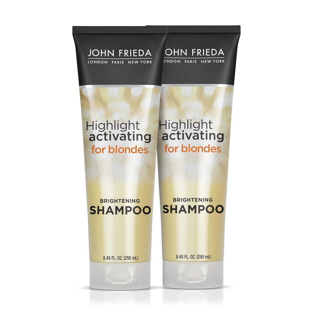 John Frieda Sheer Blonde highlight activating shampoo bottle pour for brighter blonde