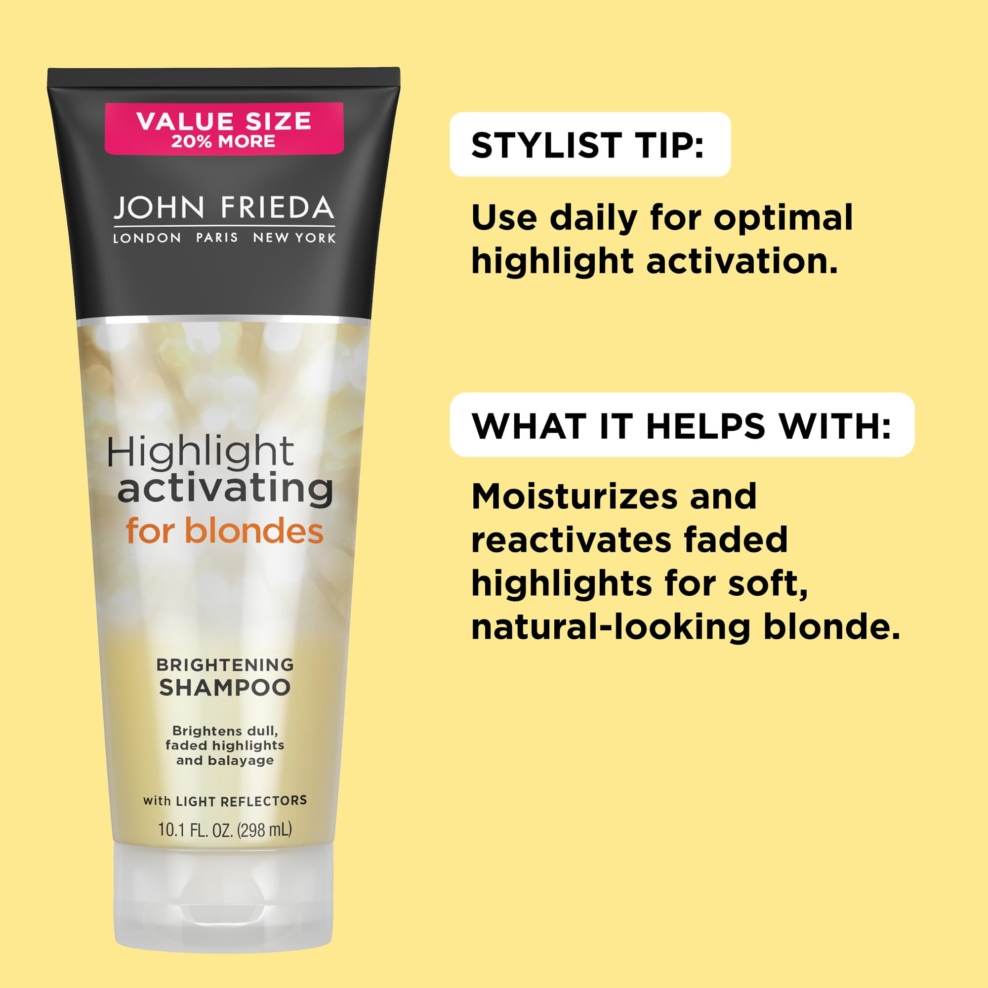 John Frieda Sheer Blonde highlight activating shampoo reveals multi-dimensional blonde tones