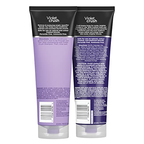 Hair after using Violet Crush with bright, cooler-toned blonde shine