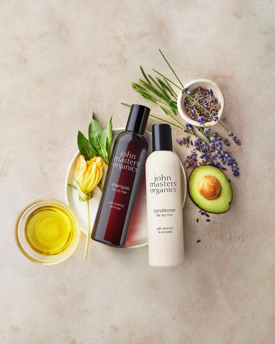 Lavender oil close-up in John Masters Organics conditioner adds softness.