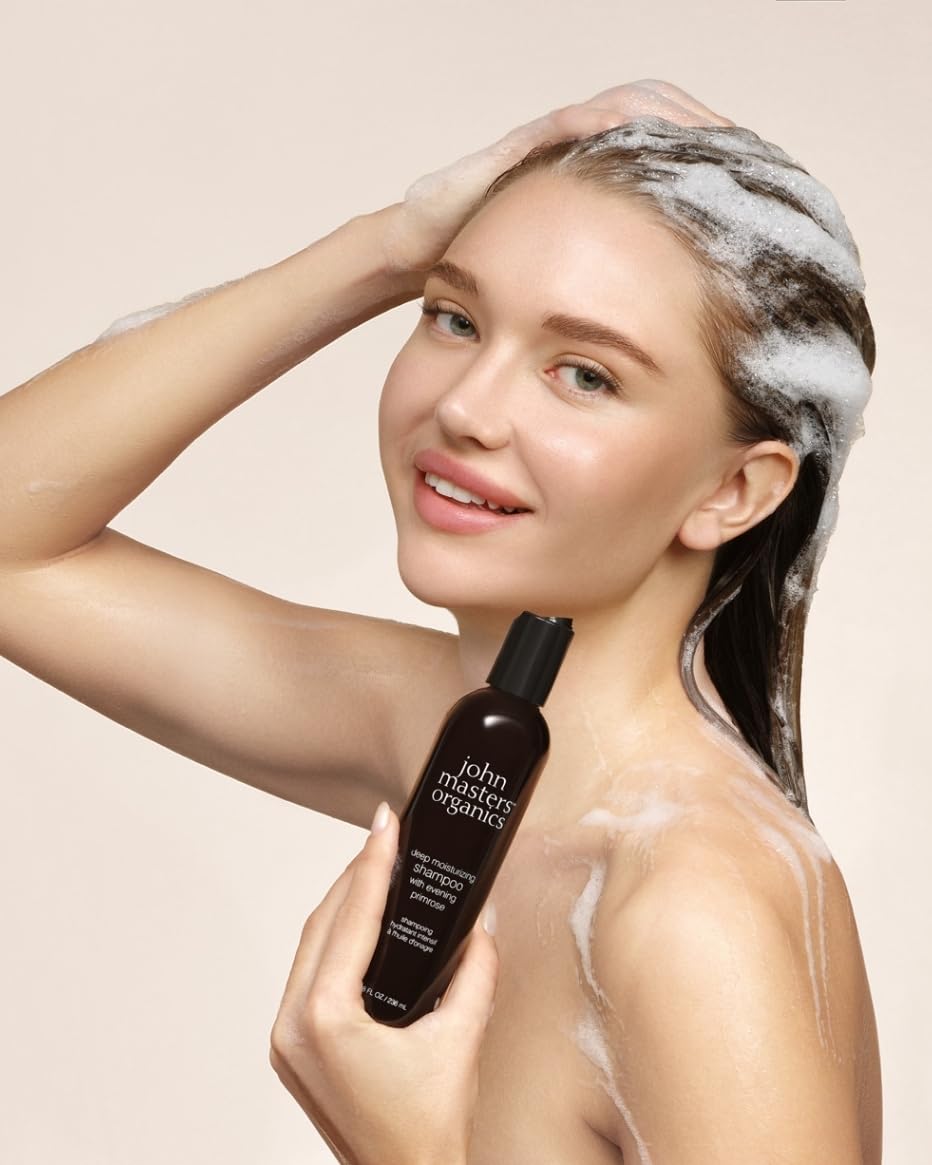 John Masters Organics geranium-strengthen-hair-shaft shampoo strengthens the hair shaft.