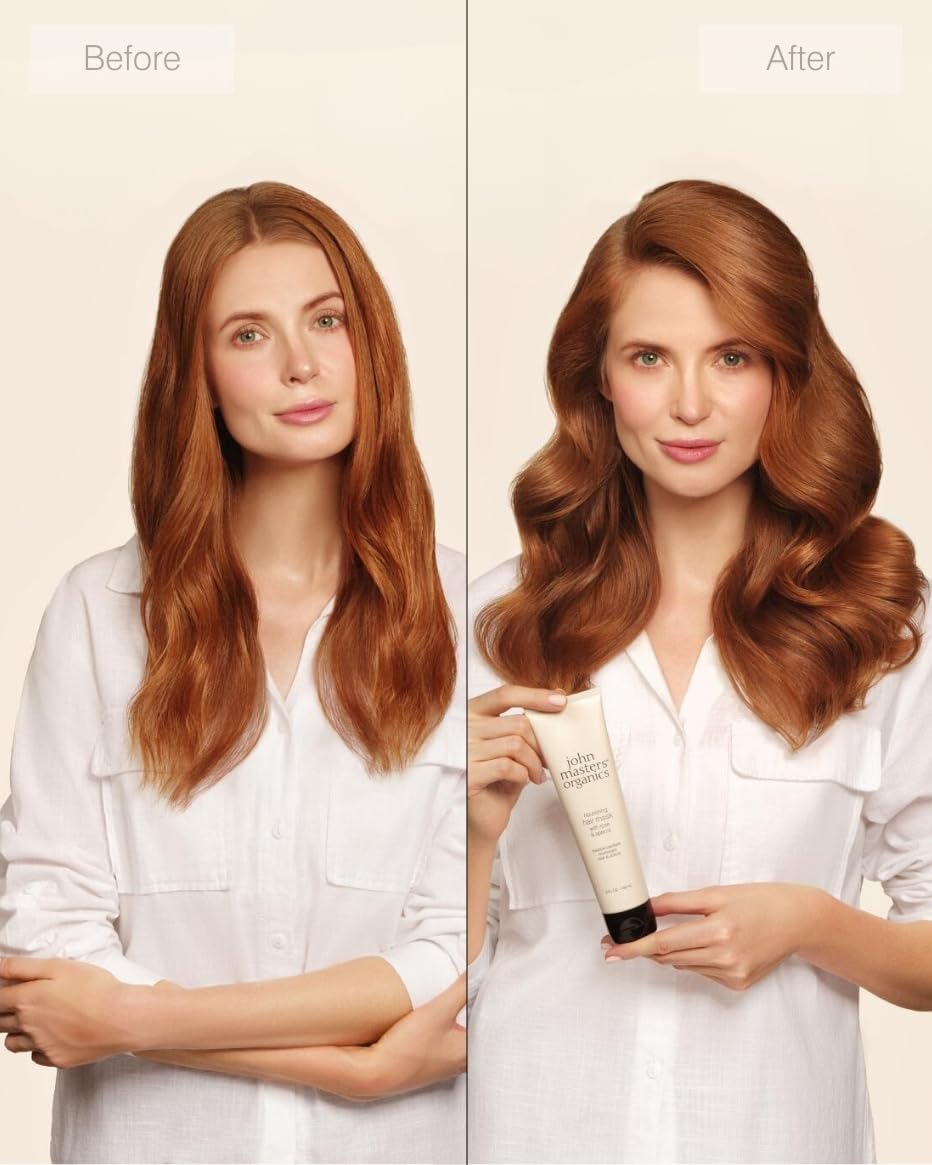 John Masters Organics Nourishing Hair Mask pump bottle enables fast 3-5 minute treatments.