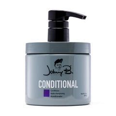 Johnny B. Conditional bottle front view highlighting hydration for all hair types