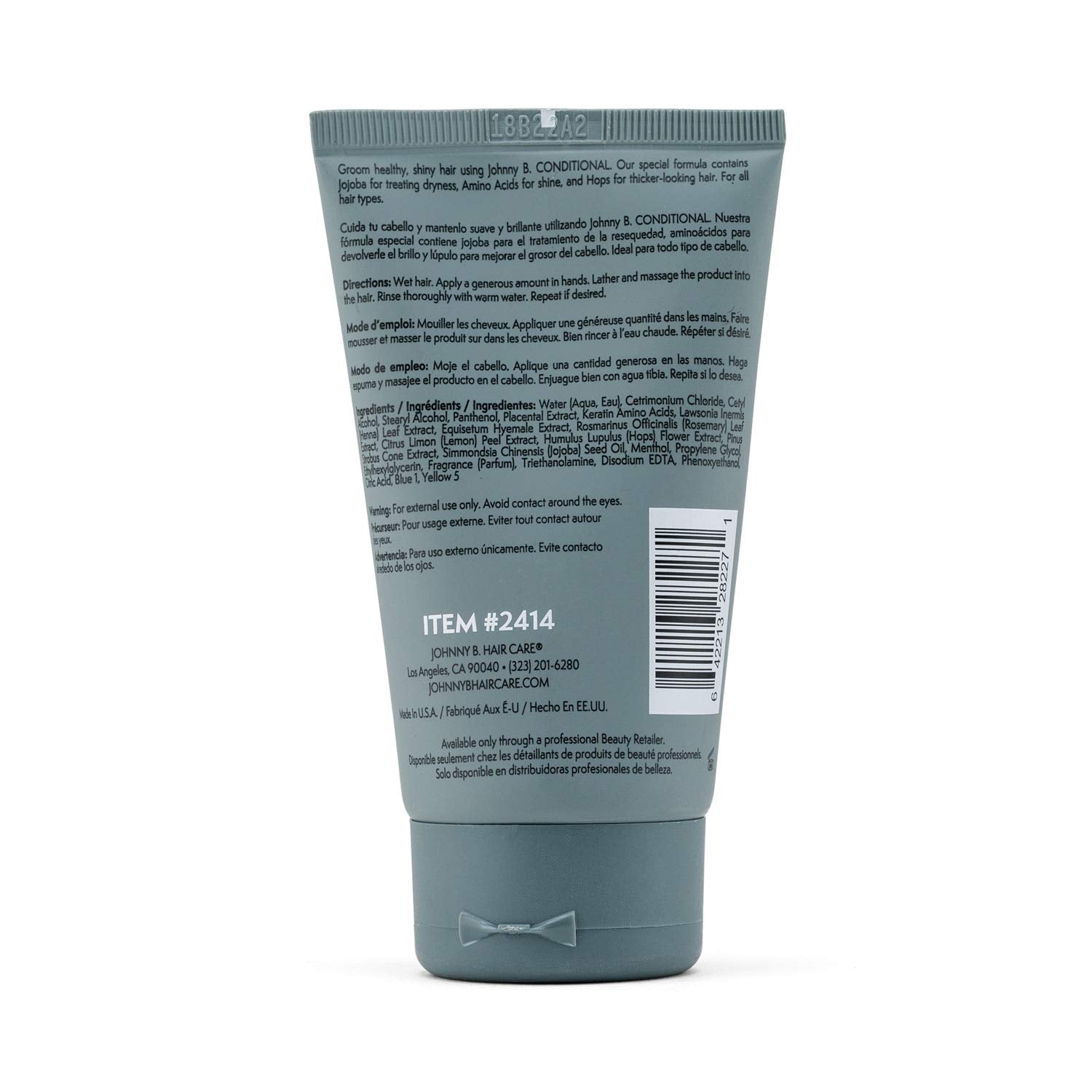 Johnny B. conditioner bottle cap close-up highlighting easy-squeeze application